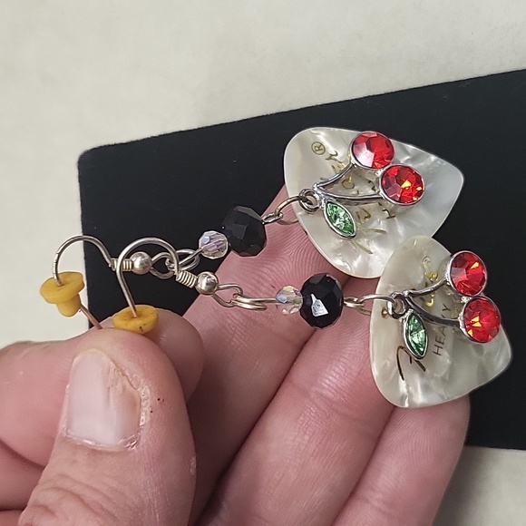 Fender Cherry Earrings 18k Gold Plated Nickel Free - Picture 4 of 4